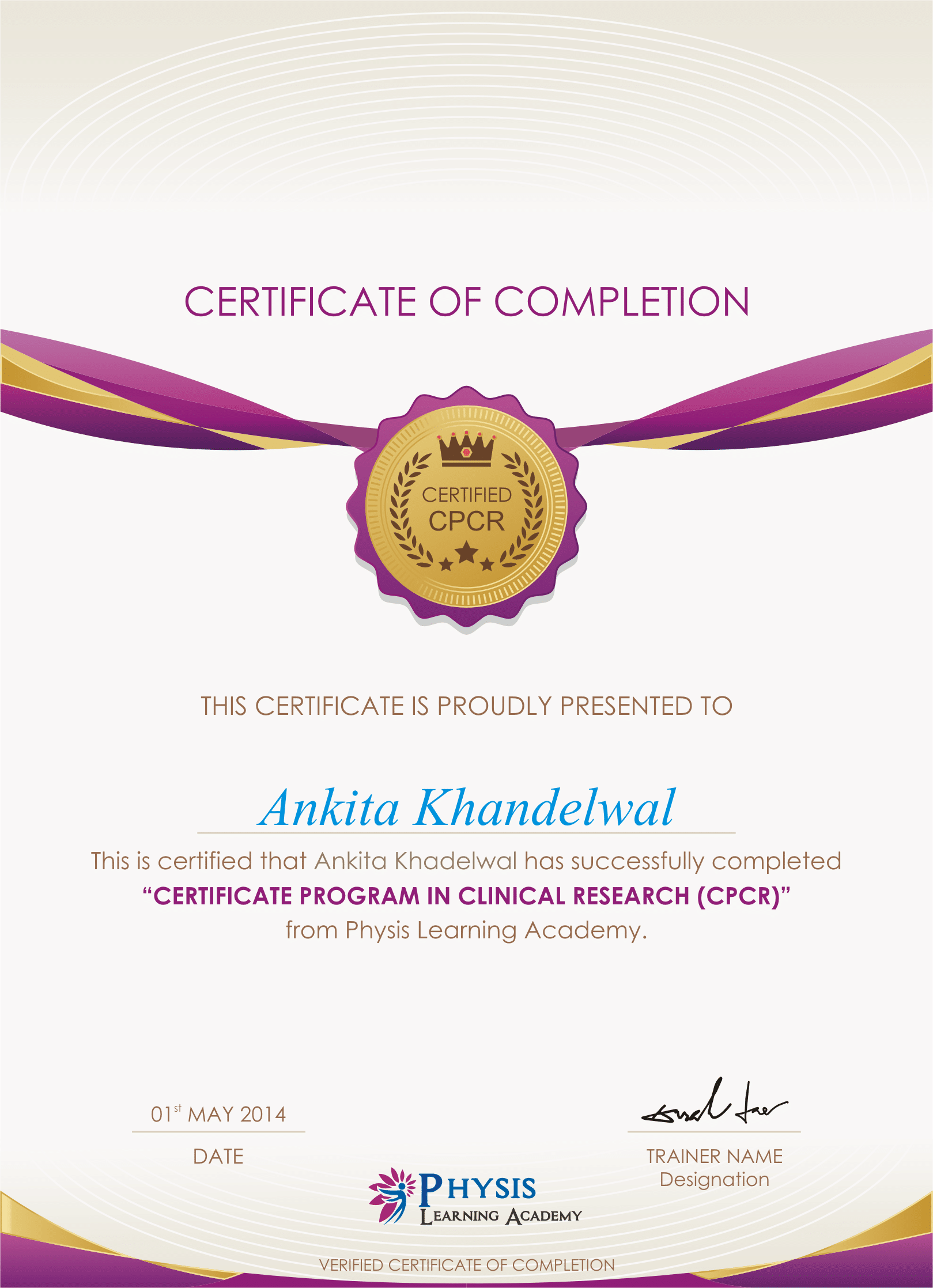 Sample Certificate Physis Global Academy